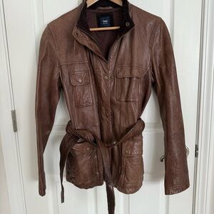 Women’s GAP Edition Brown Leather Utility Trench Moto Jacket Size M